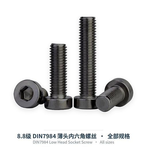DIN7984 Low Head Socket Screw, 8.8 Black Carbon Steel (M3-M30)